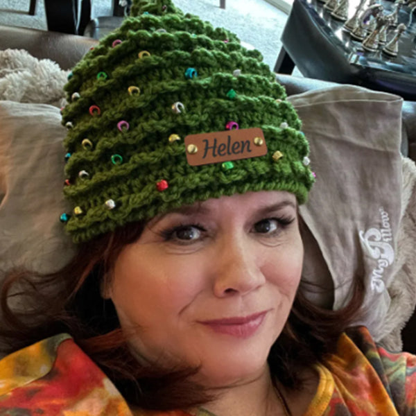 Personalized Leather Patch Christmas Tree Crochet Hat