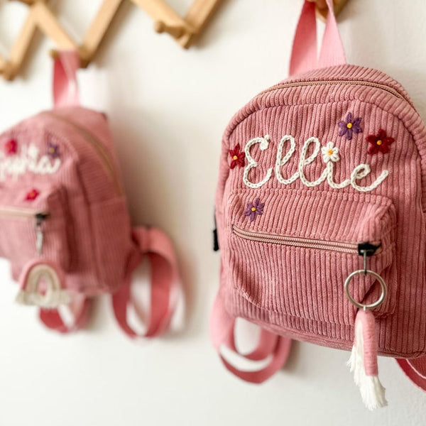 Hand Embroidered Personalised Kids Mini Backpack I Custom Kids Bag I Name Backpack