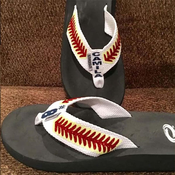 Personalized Baseball Flip Flops, Custom Sandals with Stitches