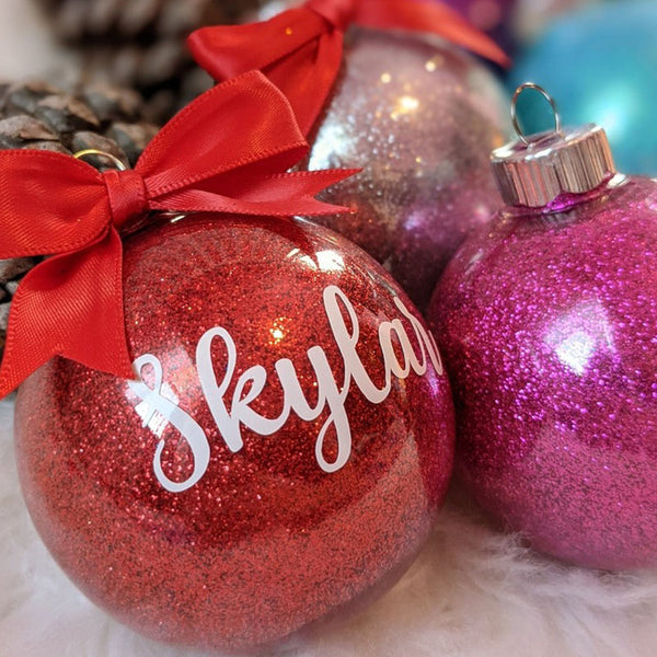 Personalized Glitter Christmas Ball Ornament, Name Bauble Ornament