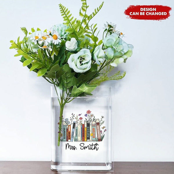 Custom Books & Name Library Acrylic Vase Personalized Floral Bookish Vase