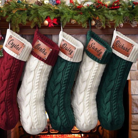 Family Christmas Stockings,Leather Patch Christmas Stocking