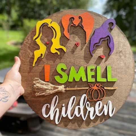 I Smell Children Door Hanger, Hocus Pocus Door Sign with Ribbon for hanging