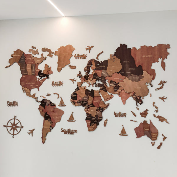 Wooden World Map, Wall Art Decor, 3D Wooden World Map