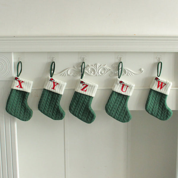 Initial Cable Knitted Stocking, Mini Monogrammed Stocking, Personalized Christmas Stocking, Embroidered Stocking, Letter of Family Stcoking