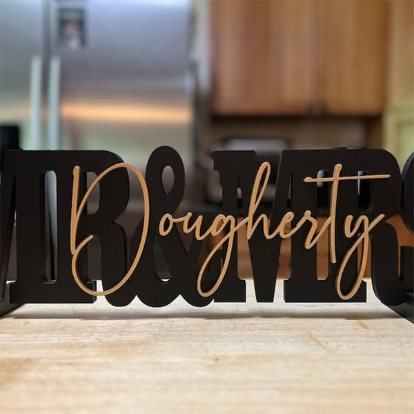 Custom Wedding Gift Sign Name, Personalized Family Name Wood Letters Mr Mrs