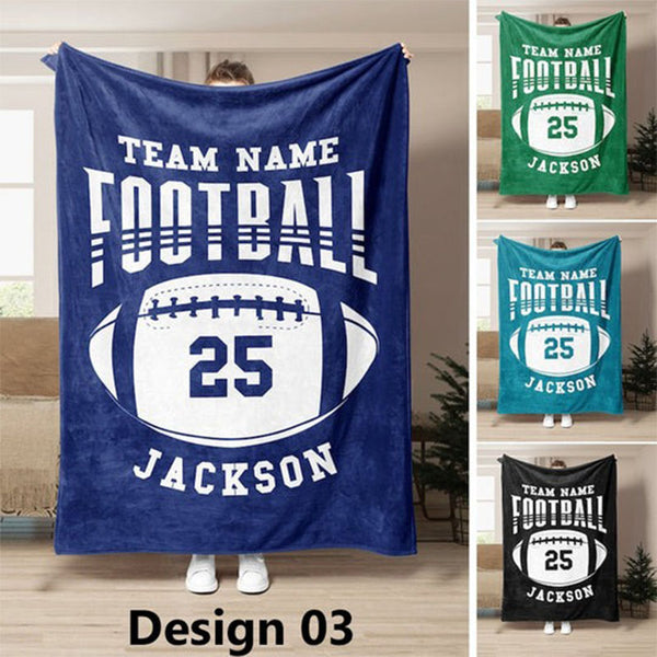 Personalized Football Blanket, Gift Idea for Football Player, Minky Kids Football Blanket