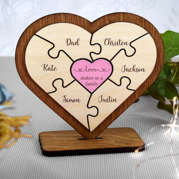 Personalized Heart Puzzle Piece Sign,Custom Family Wooden Heart Puzzle,Engraved Name Puzzle