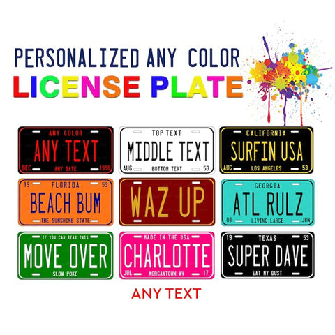 Personalized License Plate Tag Any Color Any Text Design Custom Novelty