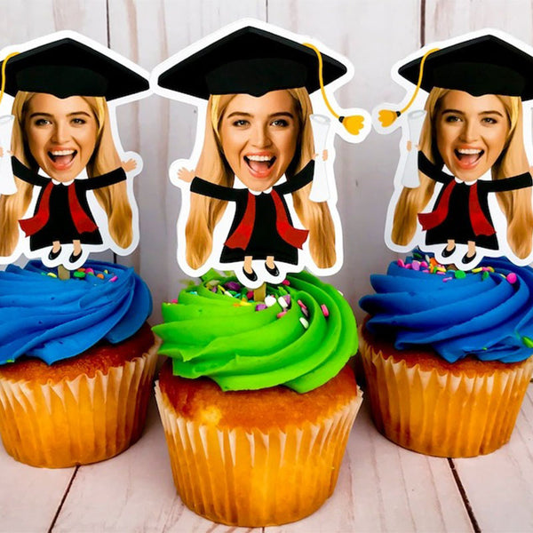 Printable Graduation Photo Cupcake Toppers, Graduation Party Face Cupcake Toppers