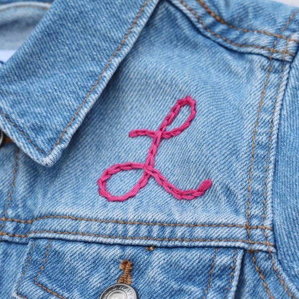 Custom Hand Embroidered ， Hand Lettered Denim Jacket Toddler, Kid Sizes