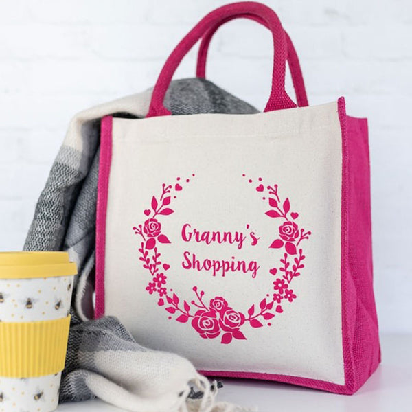 Personalised Grandma's Wreath Shopping Canvas Bag, Mothers day gift