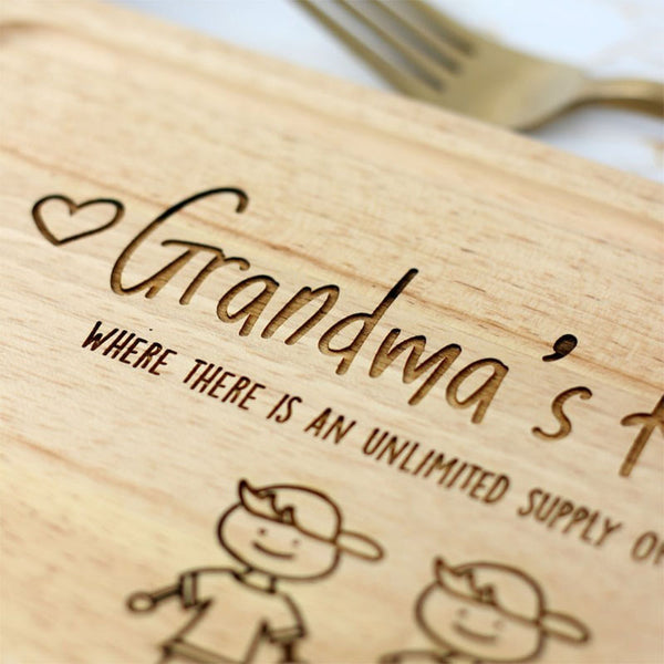 Personalised Grandma's Kitchen Wood Cutting Board, Family Portrait