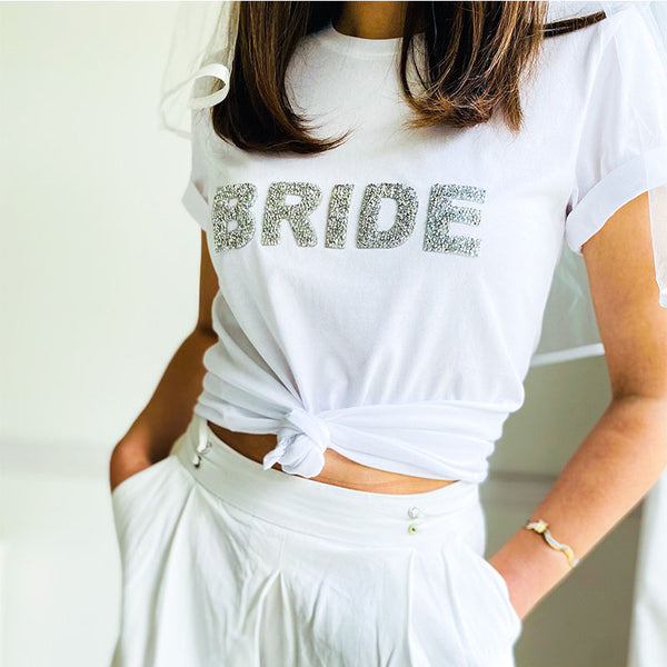 Bride t-shirt with sparkly rhinestone letters / Engagement Gift / Bride to be shirt