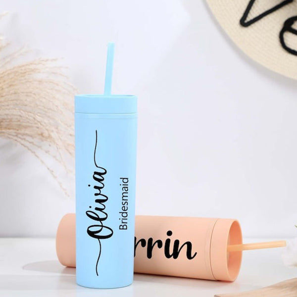 Personalized Tumbler with Lid and Straw,Custom Name Skinny Tumbler