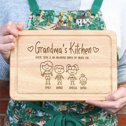 Personalised Grandma's Kitchen Wood Cutting Board, Family Portrait