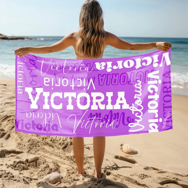 Personalized Beach Towel with Name, Oversized Custom Monogram Pool Towel