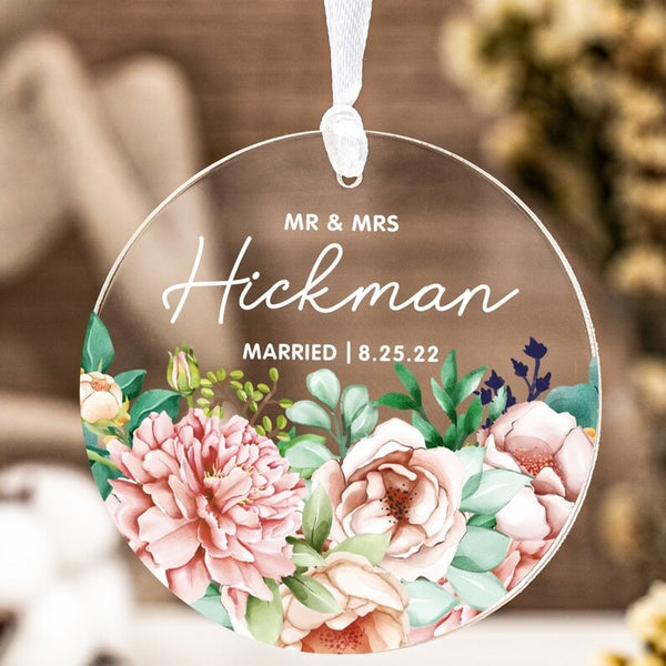 Personalized Engaged Married Ornament Personalized Wedding Ornament - Clear Acrylic - Gifts for Our Newlyweds