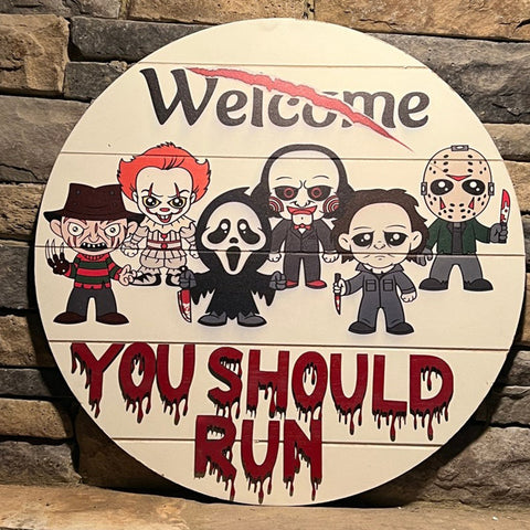 Horror Characters Door Sign, Halloween Door Hanger