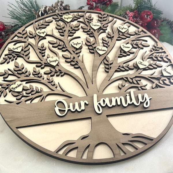 Grandkids Christmas Birthday Gift Family Tree Sign Custom Hanging Grandparent