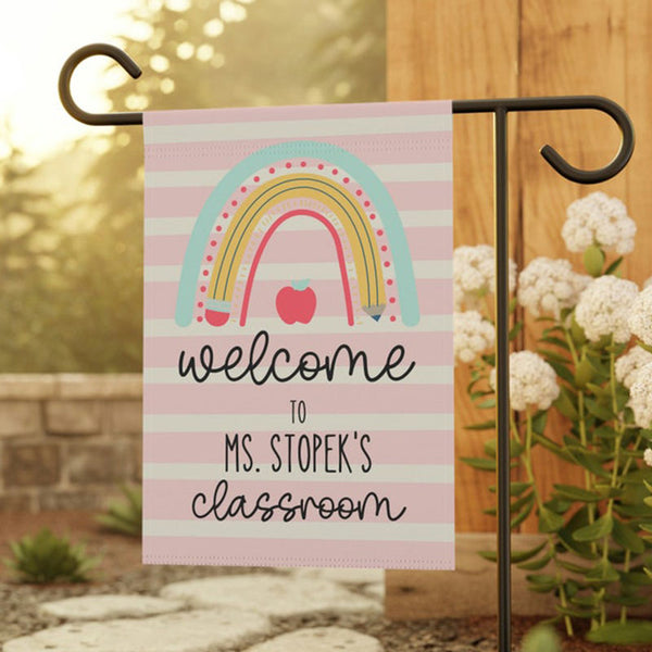 Rainbow personalized teacher flags, classroom flags, class flags, school flags, back to school flags