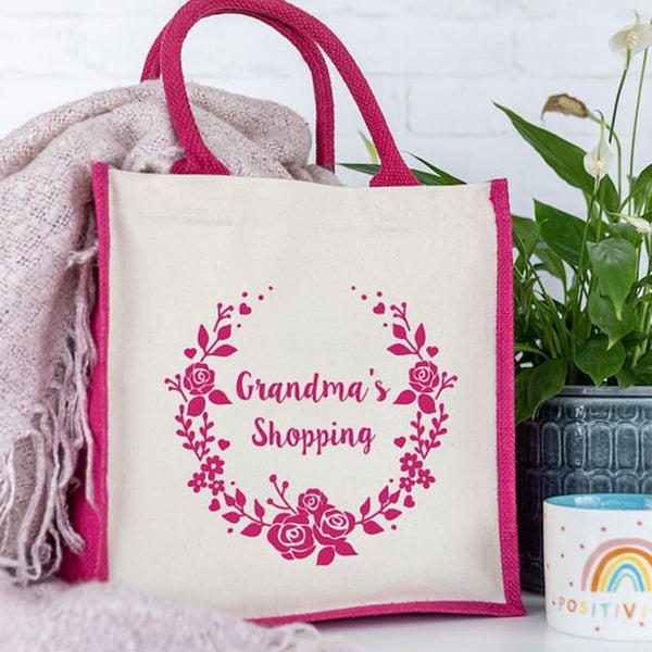 Personalised Grandma's Wreath Shopping Canvas Bag, Mothers day gift