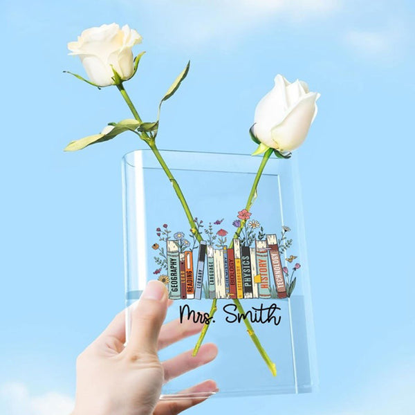 Custom Books & Name Library Acrylic Vase Personalized Floral Bookish Vase