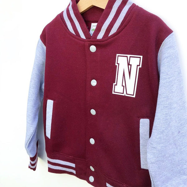 Baseball Style Kids Varsity Jacket, Custom Letterman Name &amp; Number College Football Jacket for Boy or Girl