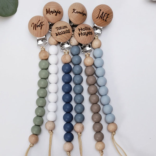 Personalized Pacifier Clip  Silicone Pacifier Clip  Personalized Baby Gifts Custom Pacifier Clip Engraved Wood