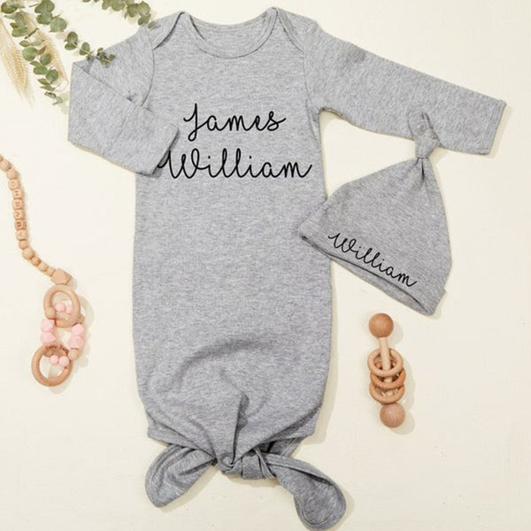 Personalized Knotted Gown Set with Hat Cotton Knotted Gown