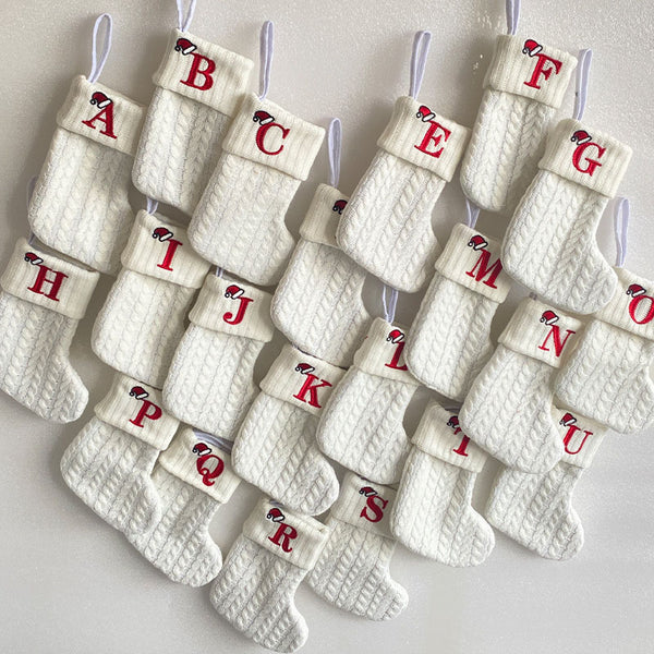 Initial Cable Knitted Stocking, Mini Monogrammed Stocking, Personalized Christmas Stocking, Embroidered Stocking, Letter of Family Stcoking