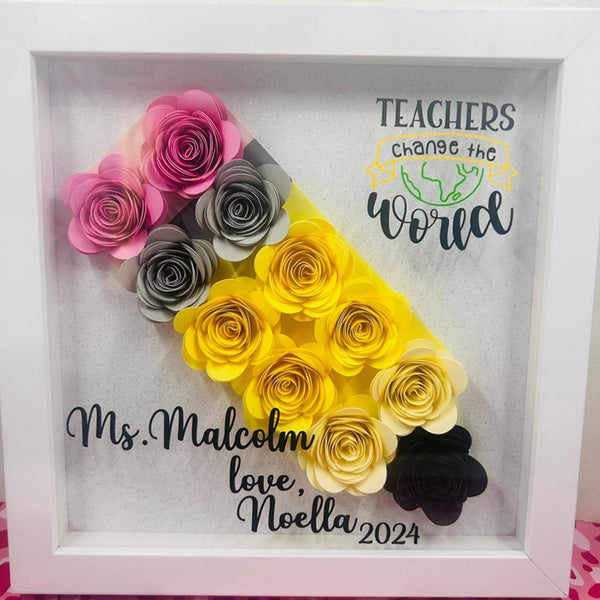 Custom Teacher Pencil Apple Shadow Box|School Office Sign