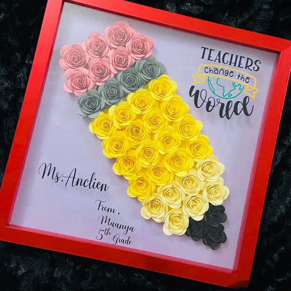 Custom Teacher Pencil Apple Shadow Box|School Office Sign