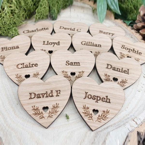 Wooden Table Place Names Wedding Heart Place Setting