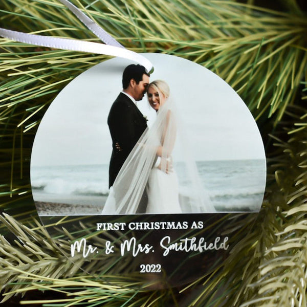 First Christmas Married Ornament, Custom Photo Ornament