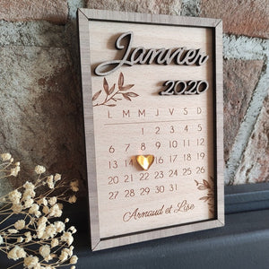 Personalized Couple Wooden Calendar Date Photo Frame - Meeting Anniversary, Wedding - Wedding Gift