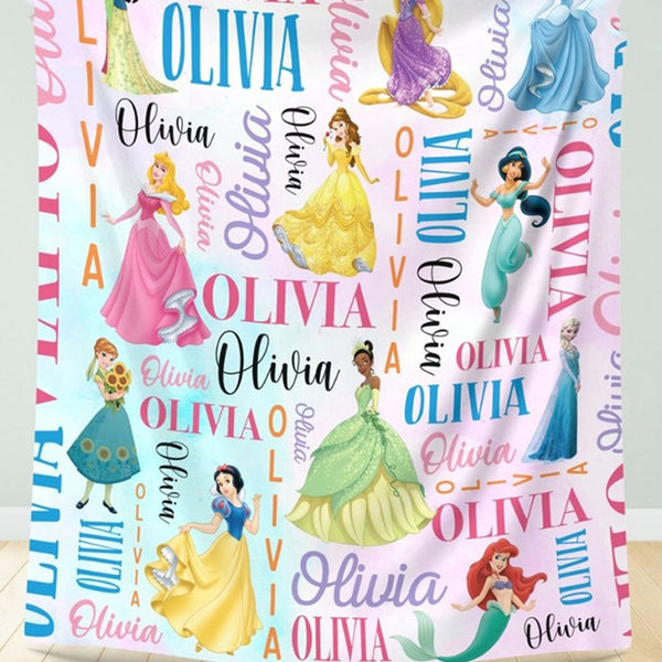 Personalized Watercolor Princess Blanket, Custom Name Blanket