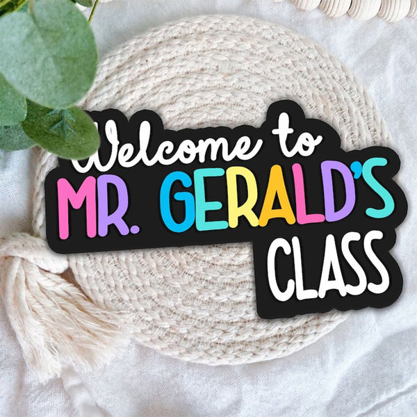 Personalized rainbow customized teacher name door frame corner label