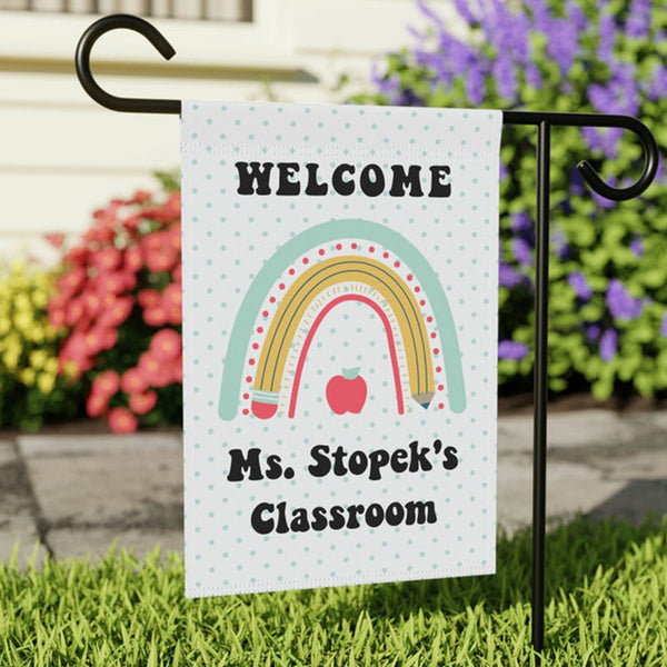 Rainbow personalized teacher flags, classroom flags, class flags, school flags, back to school flags