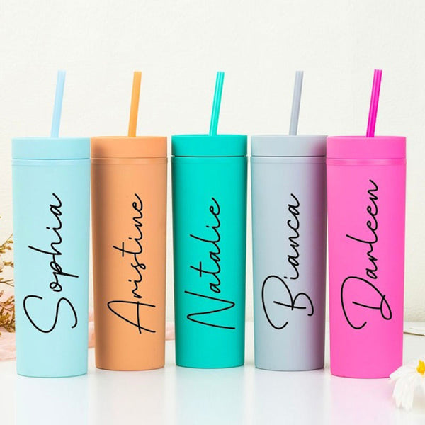 Personalized Tumbler with Lid and Straw,Custom Name Skinny Tumbler