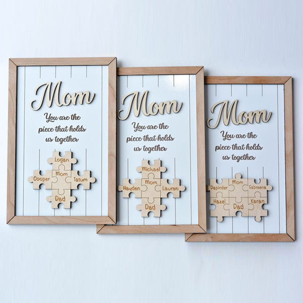 Mom Puzzle Sign Mother's Day Gift from Kids Husband Custom Engraved Wood Sign Piece