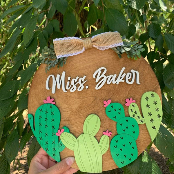 Cactus Teacher Sign, Wooden Sign with Easel, Personalized Sign for Desk