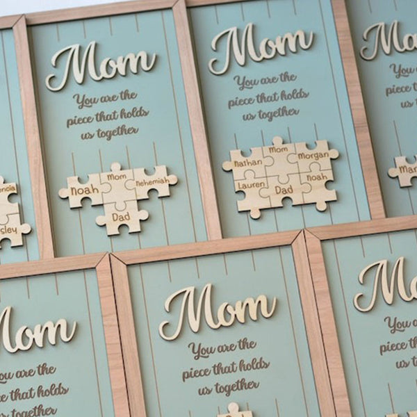 Mom Puzzle Sign Mother's Day Gift from Kids Husband Custom Engraved Wood Sign Piece