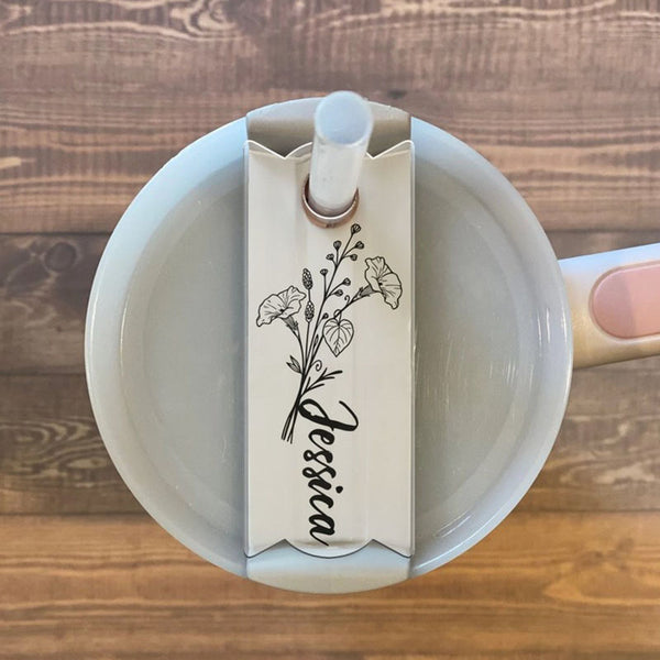 Personalized Transparent Birth Month Flower Tumbler Name Tag | 40oz 30oz | Acylic Name Plate