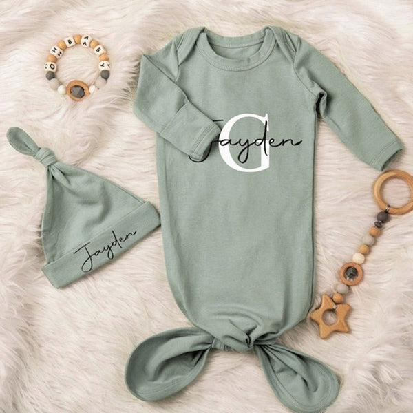 Personalized Knotted Gown Set with Hat Cotton Knotted Gown