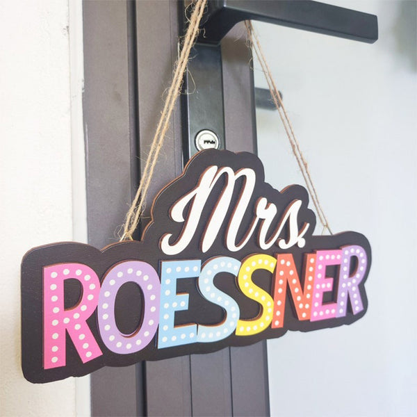 Personalized Teacher Door Hanger, Custom Rainbow Teacher Name Sign