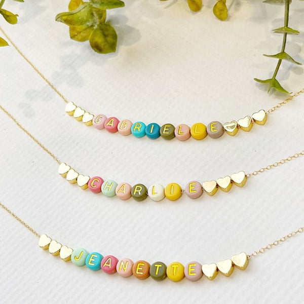 Full of Color Beads Name Necklace Dainty Gold Name Beads Necklace Kids Name