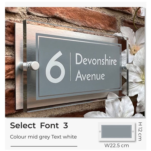 House Number Plaque Rectangle Door Sign 120mm x 225mm Personalized Acrylic Gray with White font