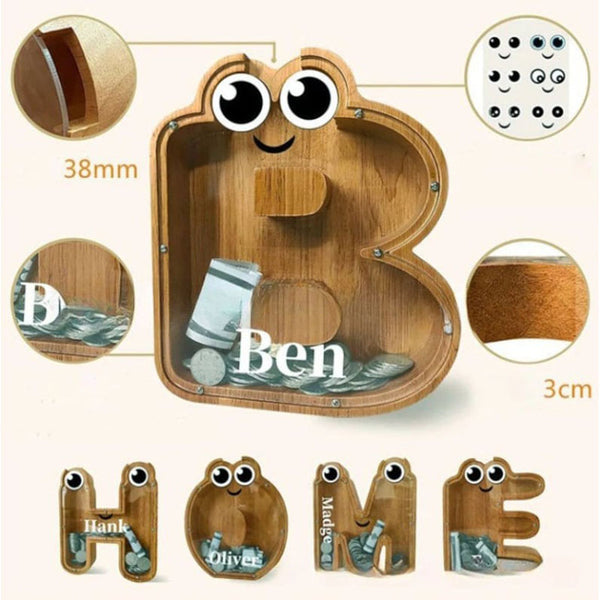 Alphabet Money Pot   Money Box with Sticker  Wooden Money Box Gift for Adults Kids Christmas Birthday Gift