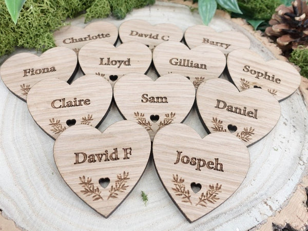 Wooden Table Place Names Wedding Heart Place Setting